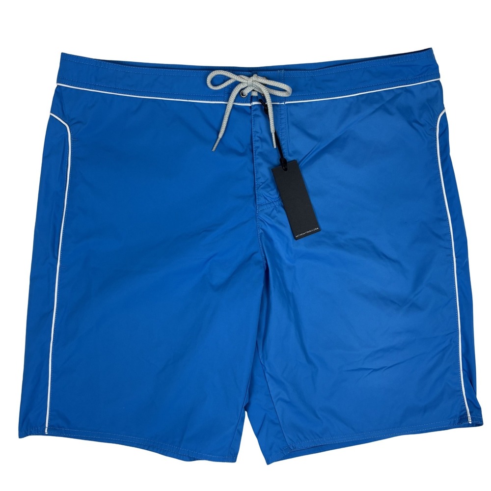 Aether NWT Mens Swim Trunks 9 3/4 inseam Sz 38 Glacier Blue White Piping Pockets